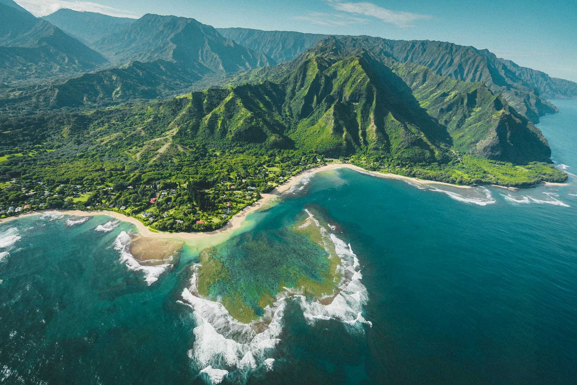 Aerial view of Hawaii mountains and coast
